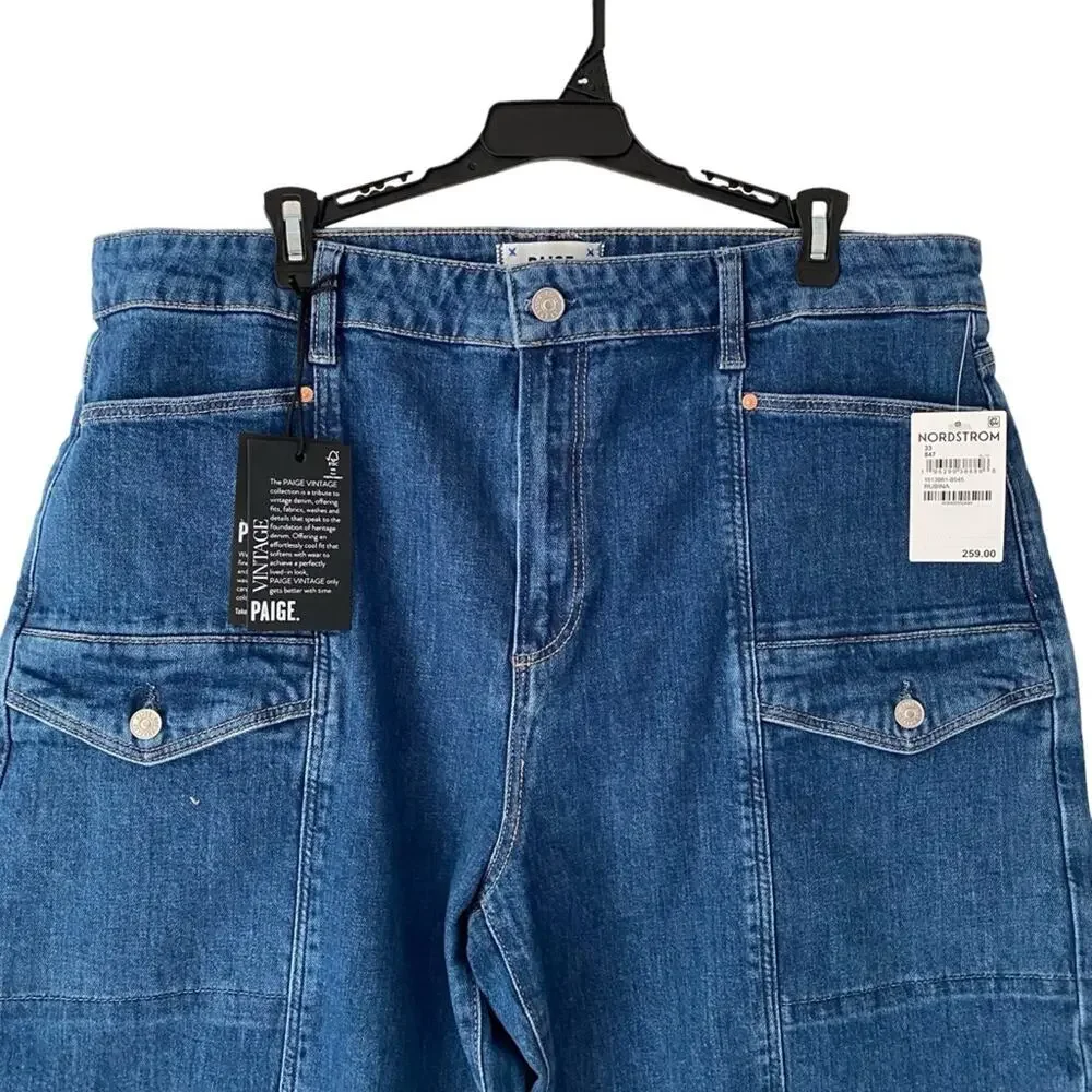 Paige NWTs Alexis Cargo High Rise Barrel Leg Jeans size 33 - Picture 4 of 13